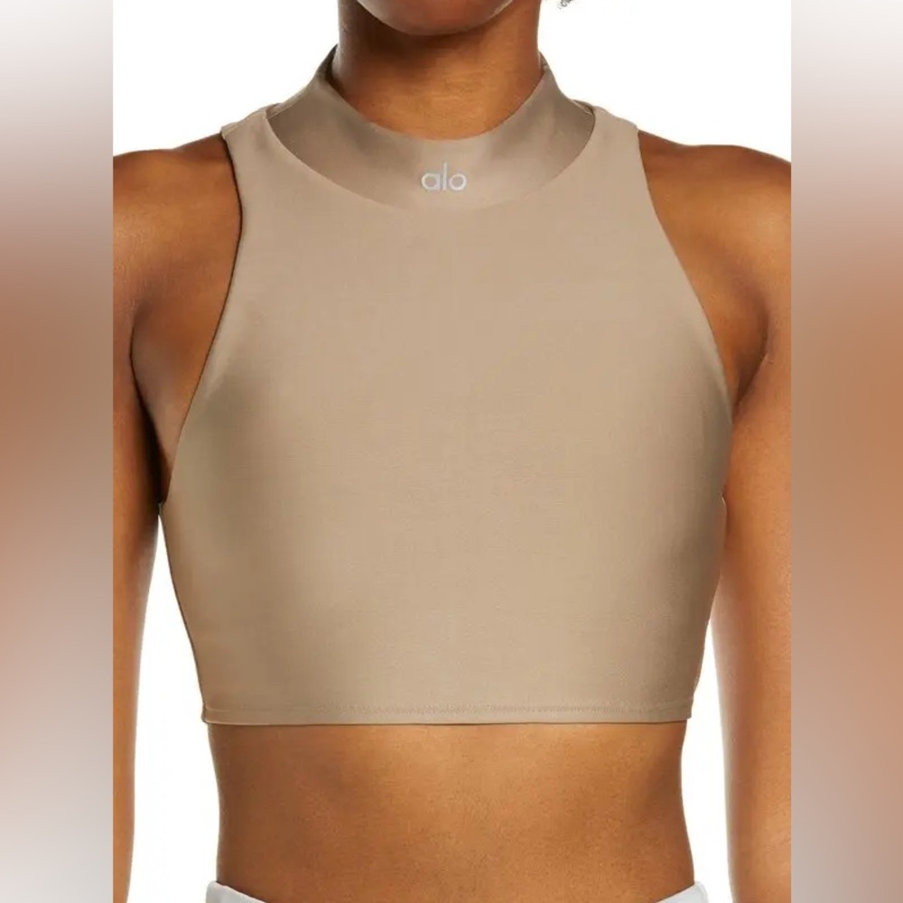 ALO Yoga High Neck Crop Tank Top in Taupe